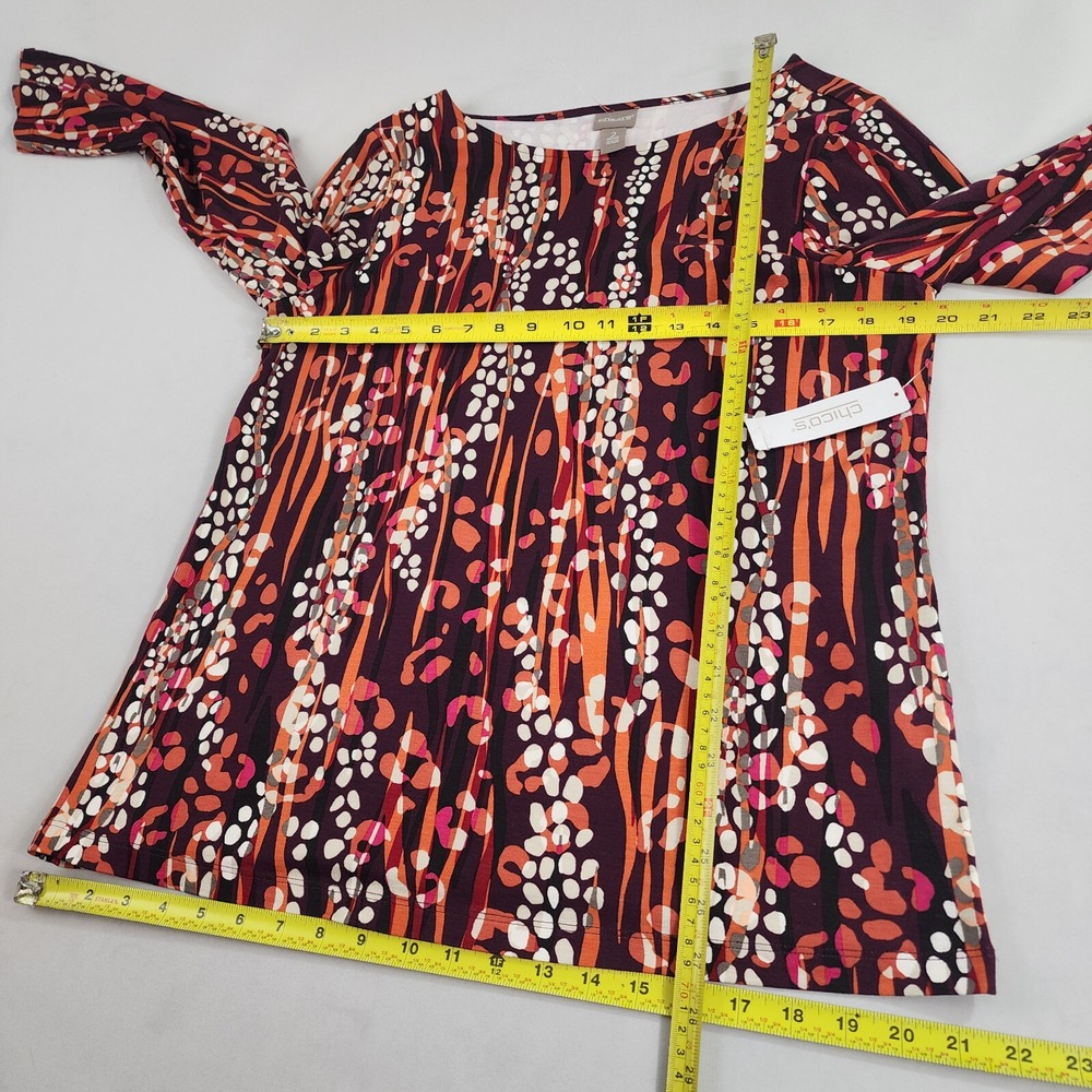 Chico's tunic top womens sz 2 red desert jungle button detailed slv stretch $59 - Picture 6 of 11